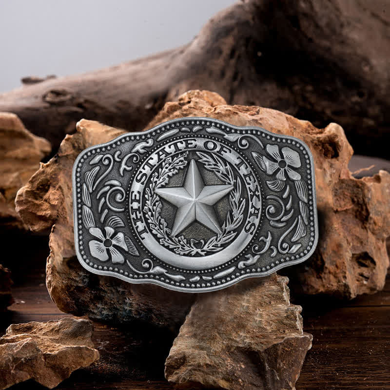 Cintura in pelle fai da te da uomo con fibbia a cinque stelle dello stato del Texas - Argento antico - Senza cintura - image 0