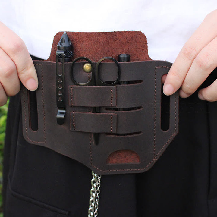 Pratica borsa da cintura in pelle con fondina portautensili 3 in 1