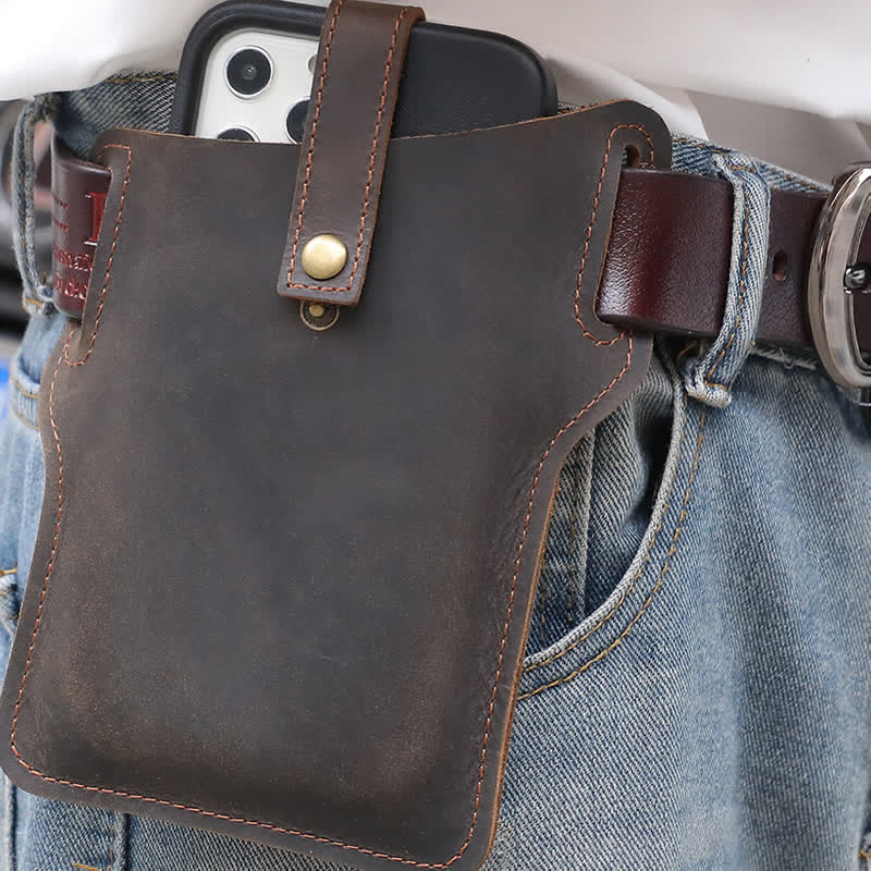 Borsa da cintura in pelle comoda per il trasporto del telefono cellulare retrò - Caffè - image 13