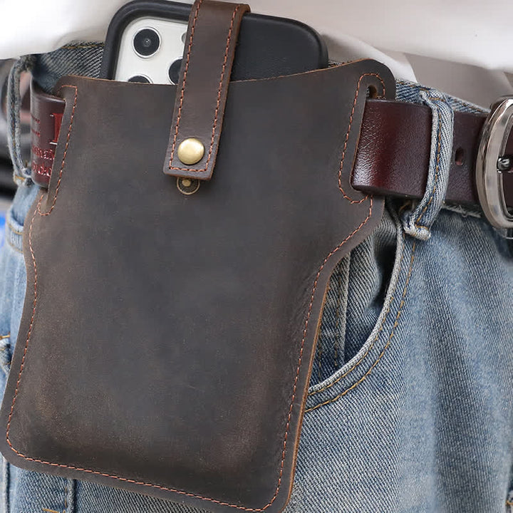 Borsa da cintura in pelle comoda per il trasporto del telefono cellulare retrò - Caffè - image 13