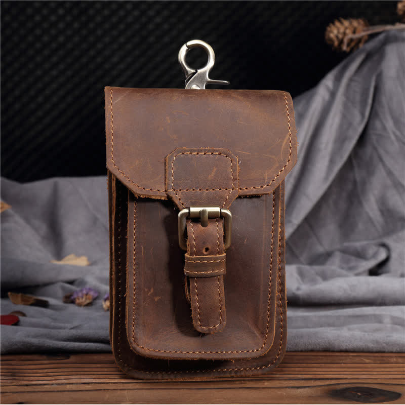 Borsa da viaggio con gancio per cintura in pelle - Marrone - image 0