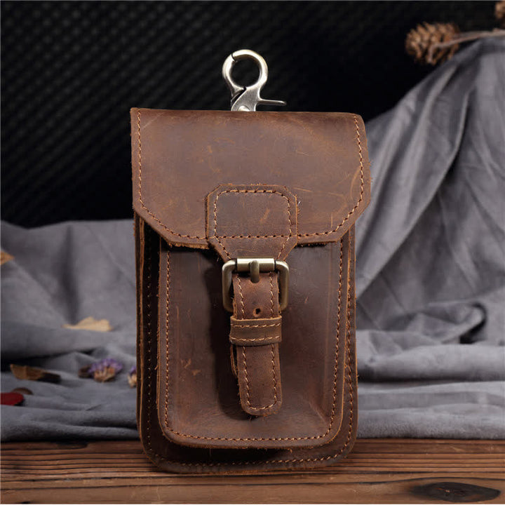 Borsa da viaggio con gancio per cintura in pelle - Marrone - image 0