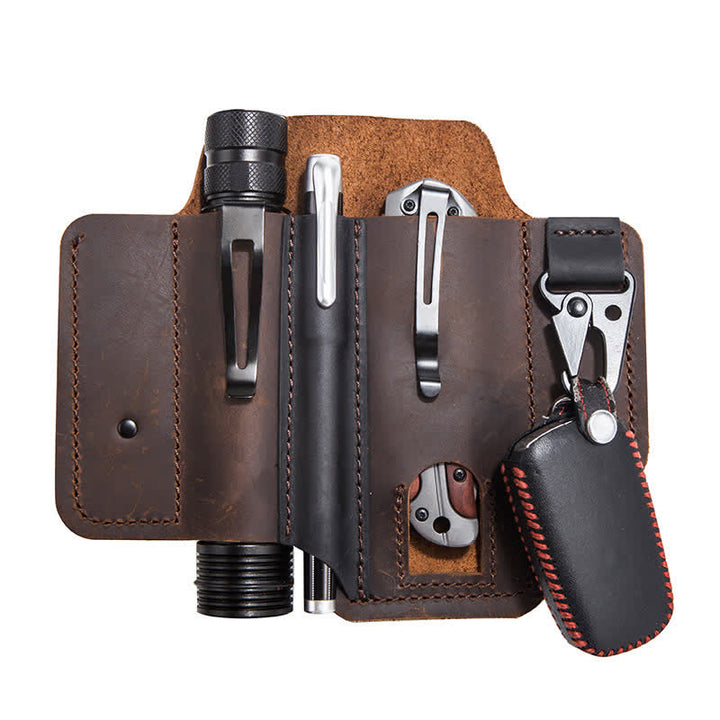 Borsa da cintura in pelle da campeggio con fondina per coltello pieghevole portatile