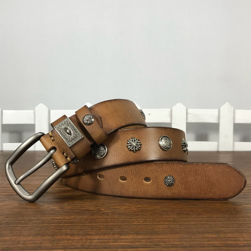Cintura in pelle per jeans casual con borchie in metallo retrò - image 1