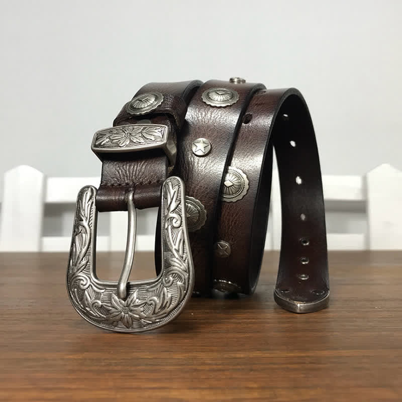 Cintura in pelle con borchie rotonde decorative e personalità