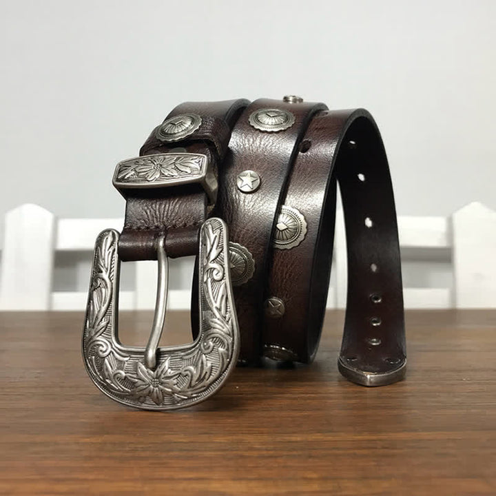 Cintura in pelle con borchie rotonde decorative e personalità