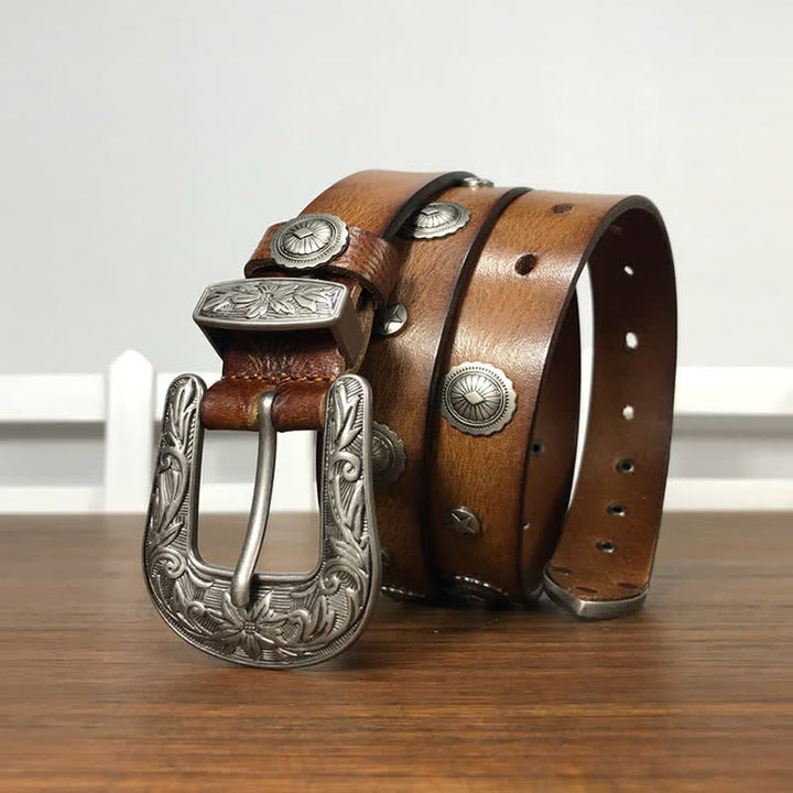 Cintura in pelle con borchie rotonde decorative e personalità