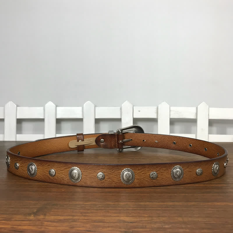 Cintura in pelle con borchie rotonde decorative e personalità