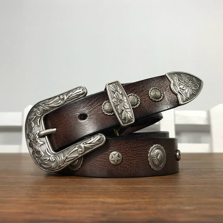 Cintura in pelle con borchie rotonde decorative e personalità