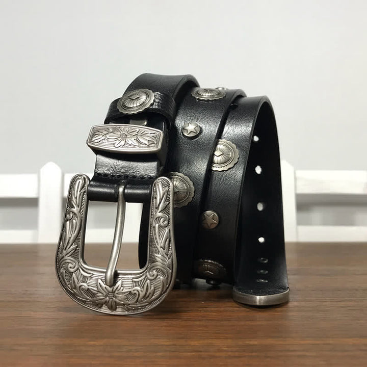 Cintura in pelle con borchie rotonde decorative e personalità