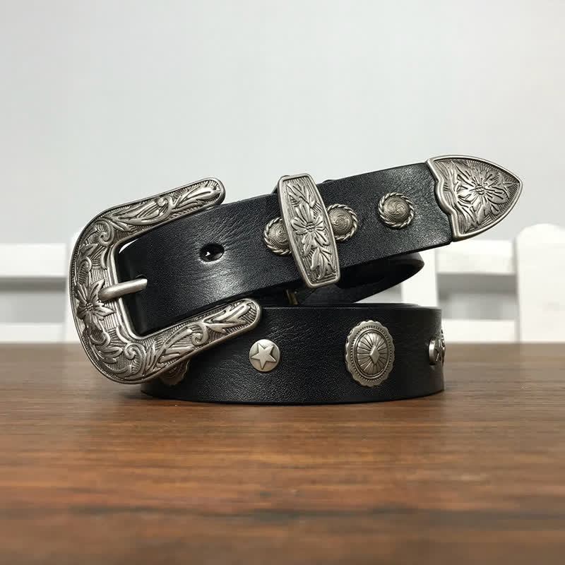 Cintura in pelle con borchie rotonde decorative e personalità