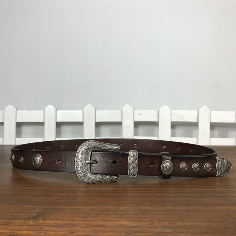 Cintura in pelle con borchie rotonde decorative e personalità