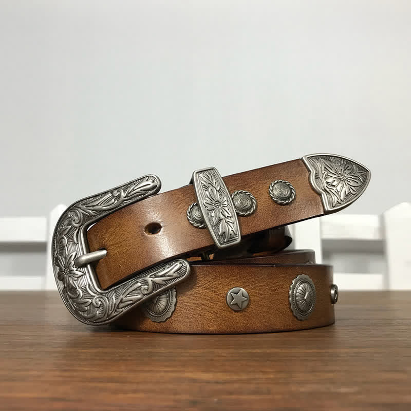 Cintura in pelle con borchie rotonde decorative e personalità