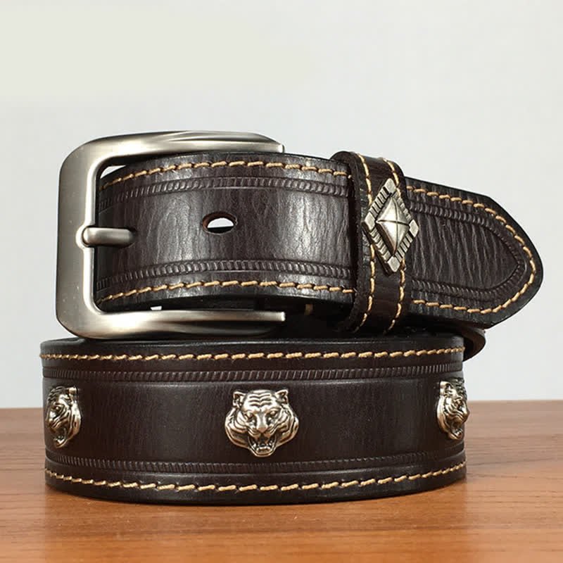 Cintura in pelle con borchie a forma di tigre unica - Marrone - 44 - image 7
