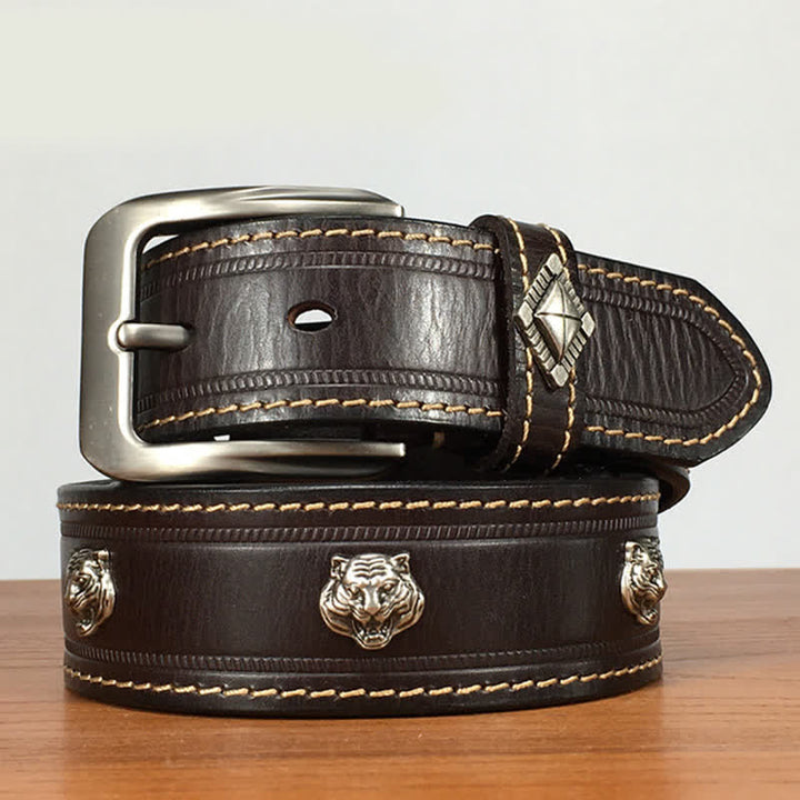 Cintura in pelle con borchie a forma di tigre unica - Marrone - 44 - image 7