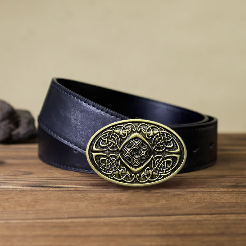Cintura in pelle con fibbia a nodo celtico vichingo fai da te da uomo - Bronzo antico - Cintura PU nera (40) - image 11