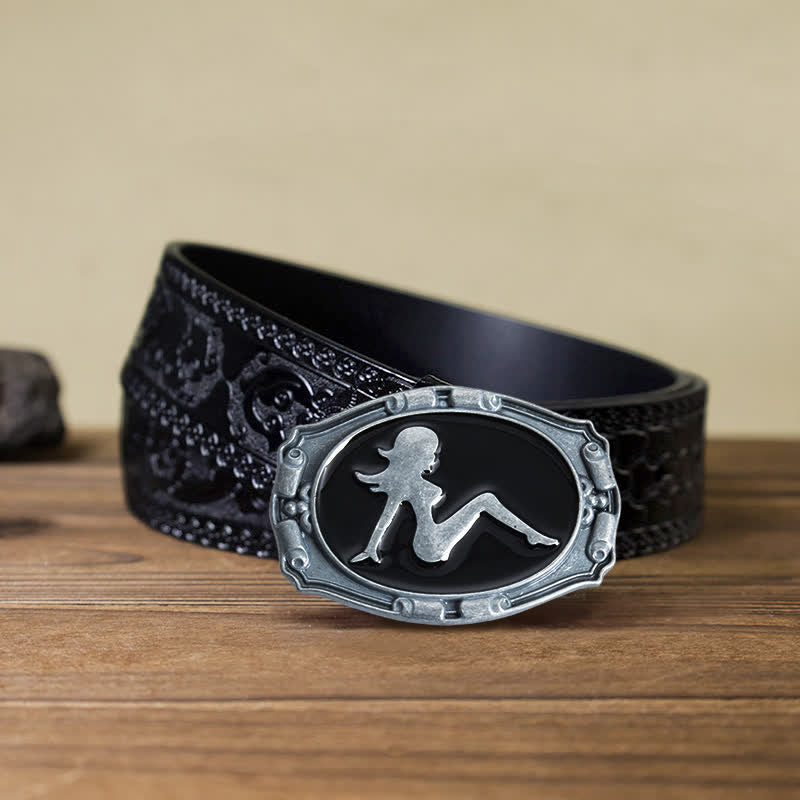 Cintura in pelle con fibbia a forma di silhouette punk da donna fai da te da uomo - Signora - Cintura nera intagliata (40) - image 7