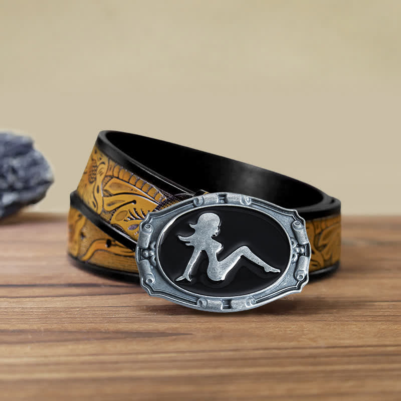 Cintura in pelle con fibbia a forma di silhouette punk da donna fai da te da uomo