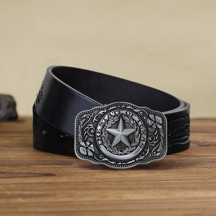 Cintura in pelle fai da te da uomo con fibbia a cinque stelle dello stato del Texas - Argento antico - Cintura aquila in rilievo nera (40) - image 6