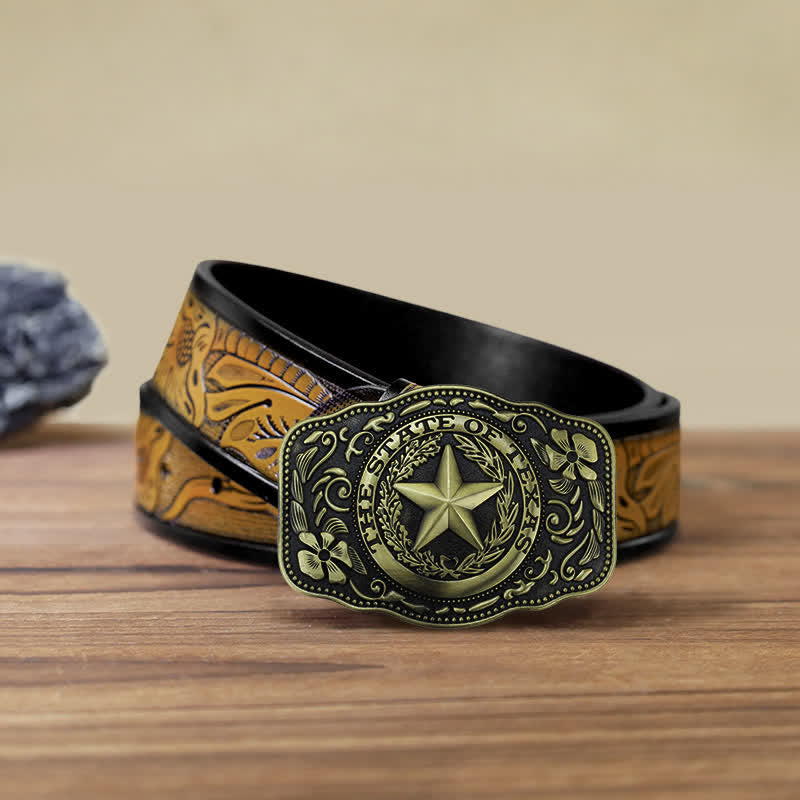 Cintura in pelle fai da te da uomo con fibbia a cinque stelle dello stato del Texas - Bronzo antico - Cintura marrone sabbia (40) - image 18