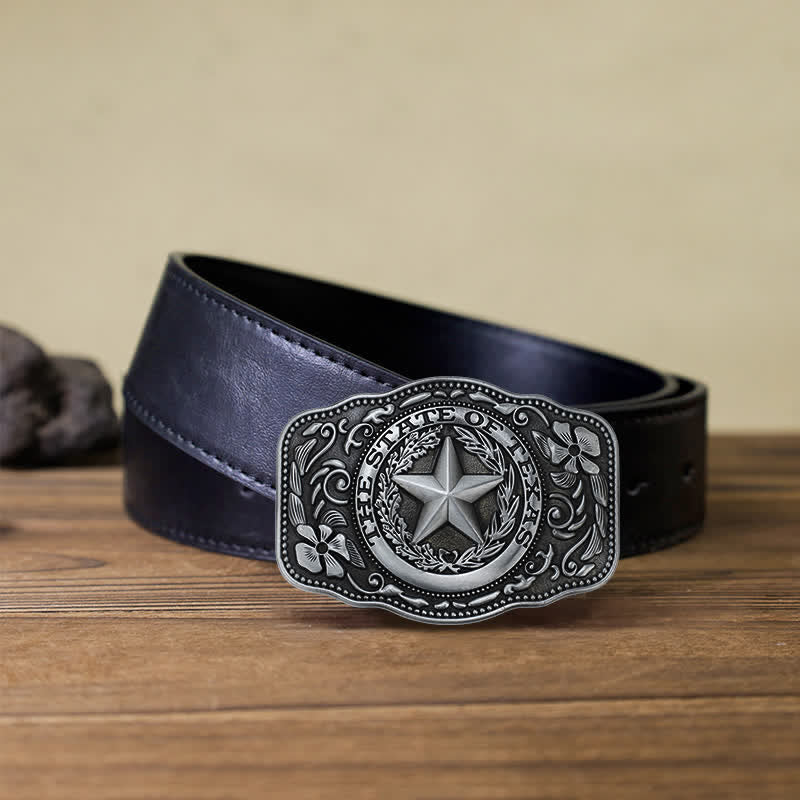 Cintura in pelle fai da te da uomo con fibbia a cinque stelle dello stato del Texas - Argento antico - Cintura PU nera (40) - image 5