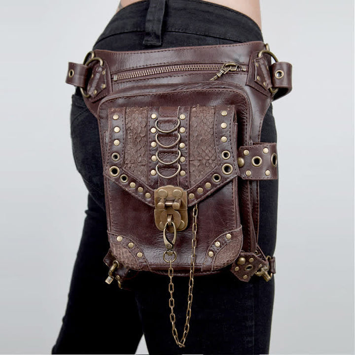 Borsa da viaggio in stile steampunk con catena gotica marrone