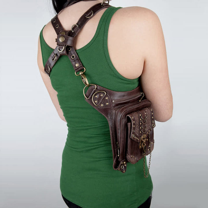 Borsa da viaggio in stile steampunk con catena gotica marrone