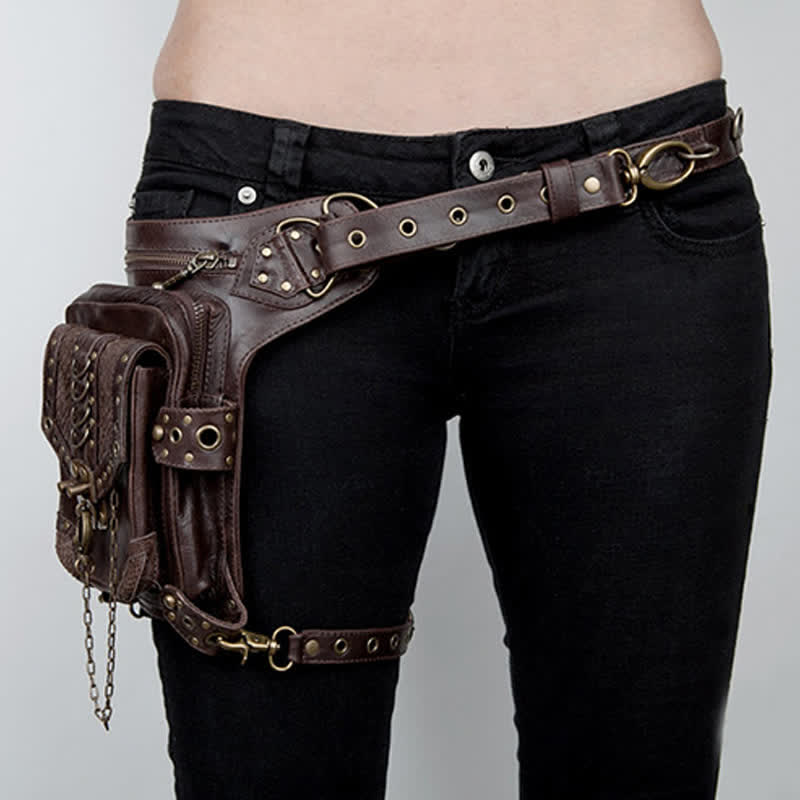 Borsa da viaggio in stile steampunk con catena gotica marrone