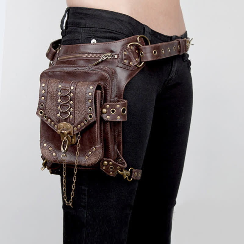 Borsa da viaggio in stile steampunk con catena gotica marrone