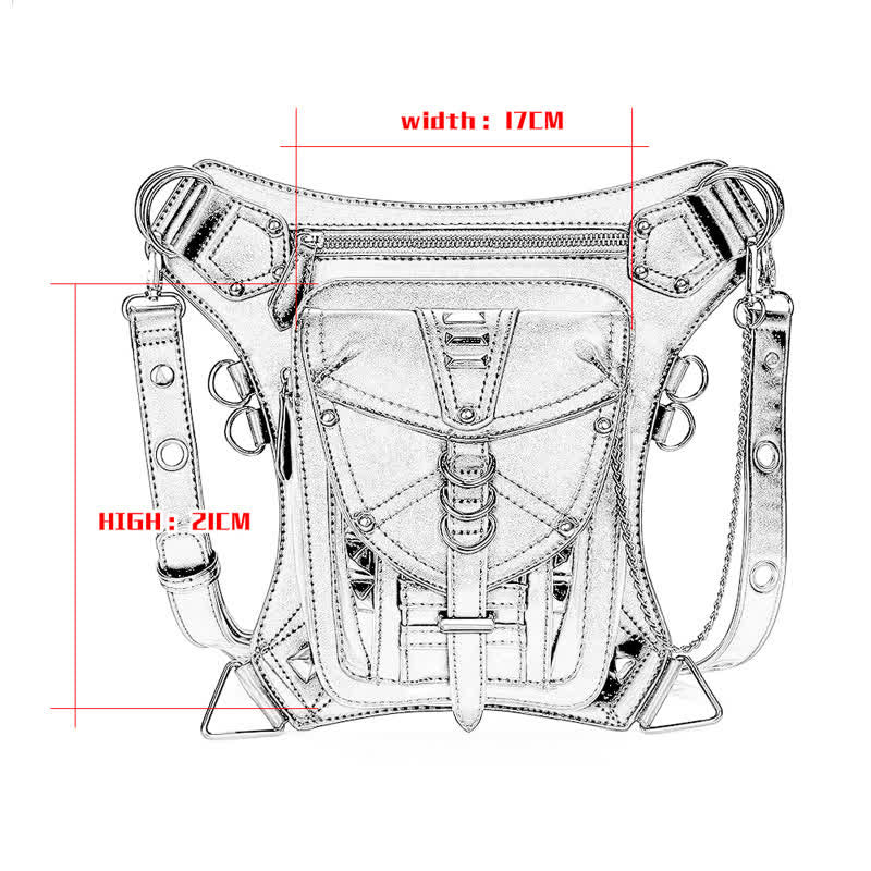 Borsa da gamba in vita con rivetto punk da motocicletta nera Steampunk