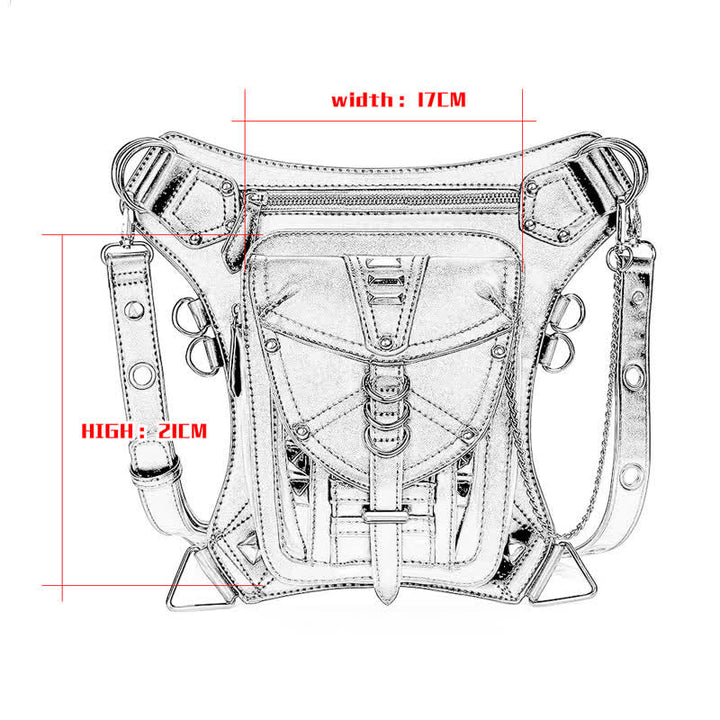 Borsa da gamba in vita con rivetto punk da motocicletta nera Steampunk