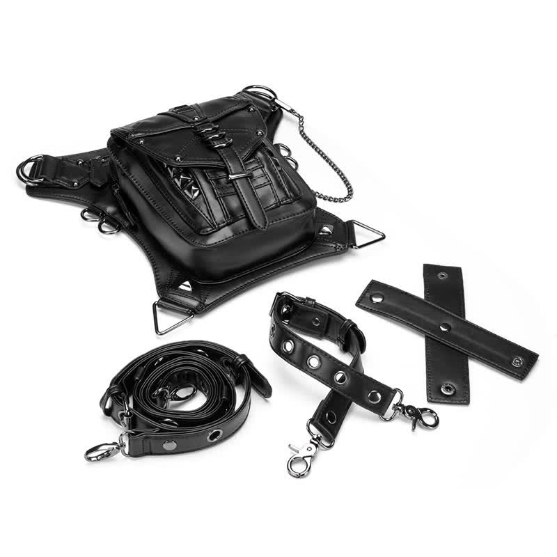 Borsa da gamba in vita con rivetto punk da motocicletta nera Steampunk