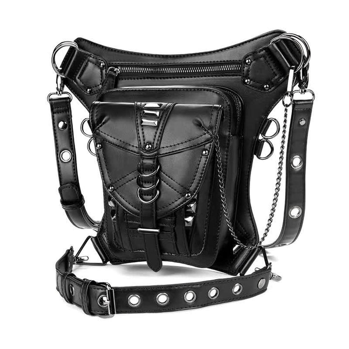 Borsa da gamba in vita con rivetto punk da motocicletta nera Steampunk