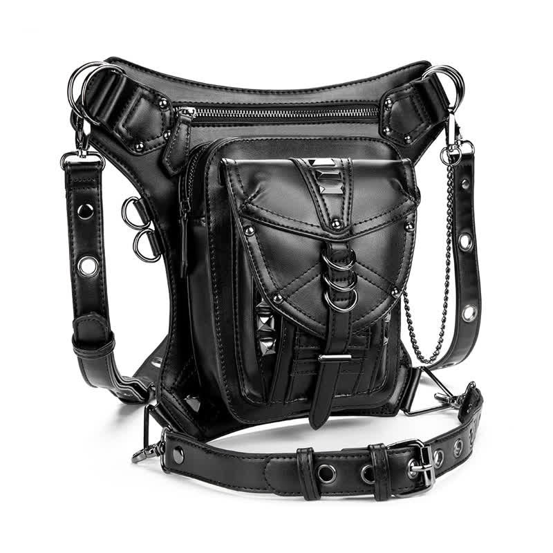 Borsa da gamba in vita con rivetto punk da motocicletta nera Steampunk