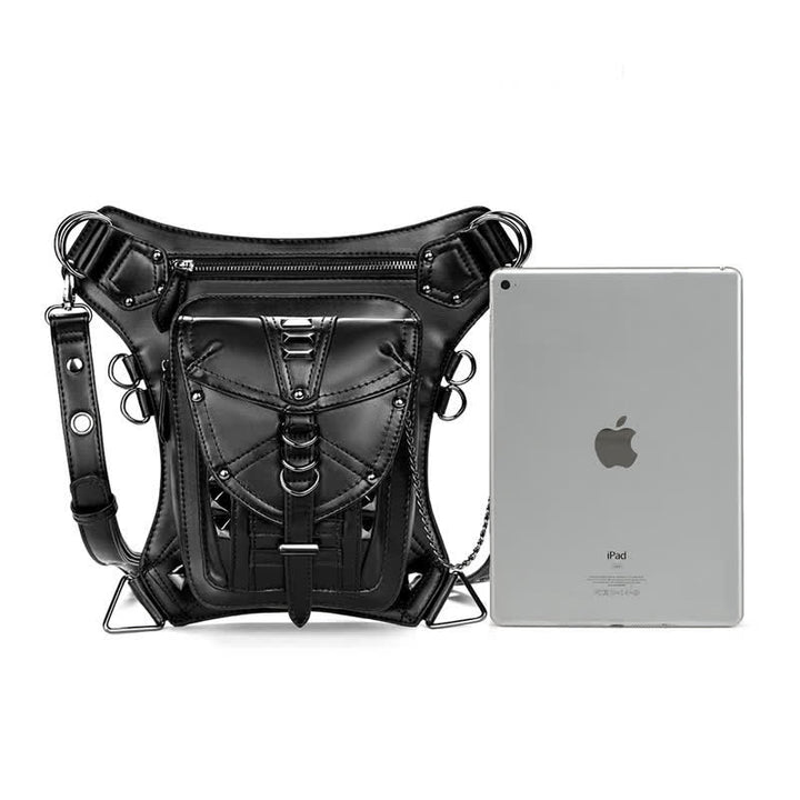 Borsa da gamba in vita con rivetto punk da motocicletta nera Steampunk