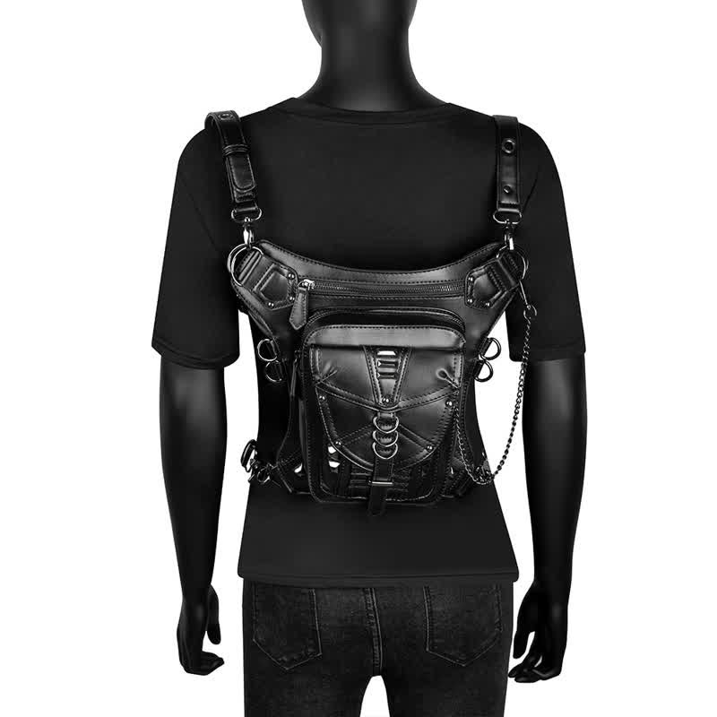 Borsa da gamba in vita con rivetto punk da motocicletta nera Steampunk