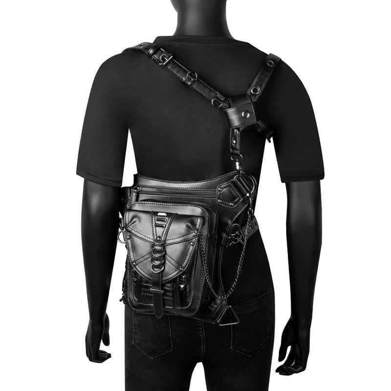 Borsa da gamba in vita con rivetto punk da motocicletta nera Steampunk