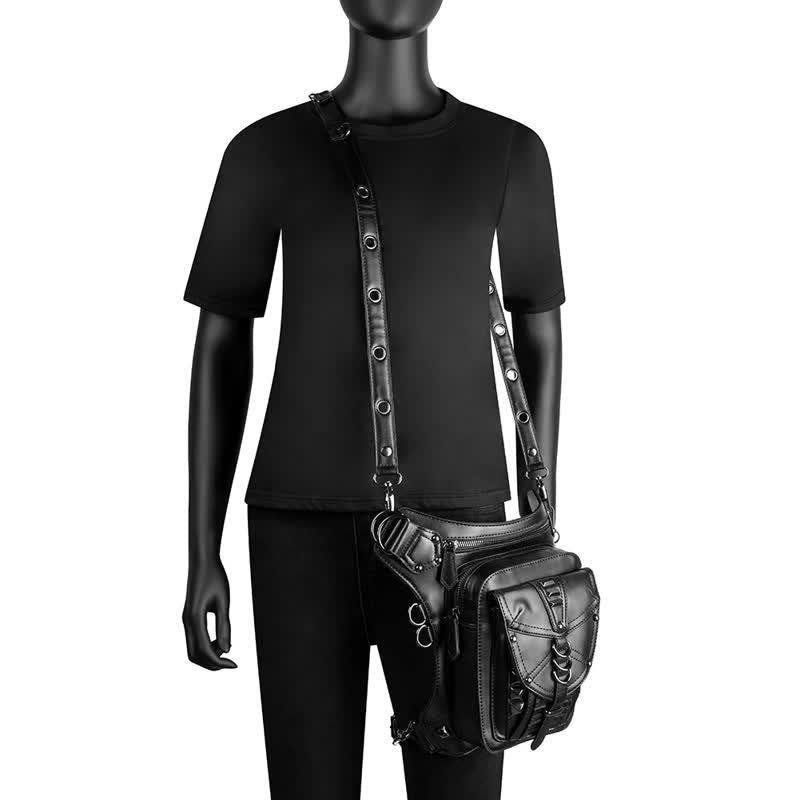 Borsa da gamba in vita con rivetto punk da motocicletta nera Steampunk