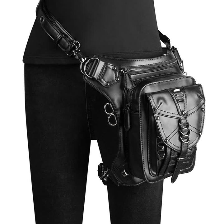 Borsa da gamba in vita con rivetto punk da motocicletta nera Steampunk