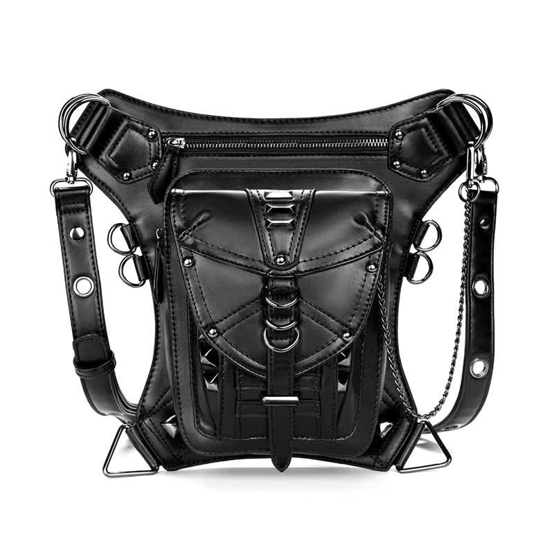 Borsa da gamba in vita con rivetto punk da motocicletta nera Steampunk