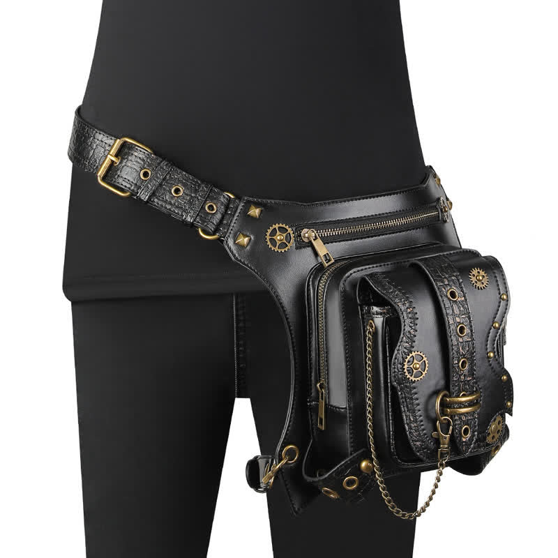 Borsa da gamba con catena Steampunk per attrezzatura da esterno - Nero - image 0