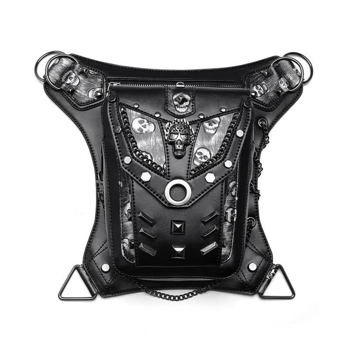 Borsa da gamba con catena Steampunk e decorazione a borchie con teschio - image 8