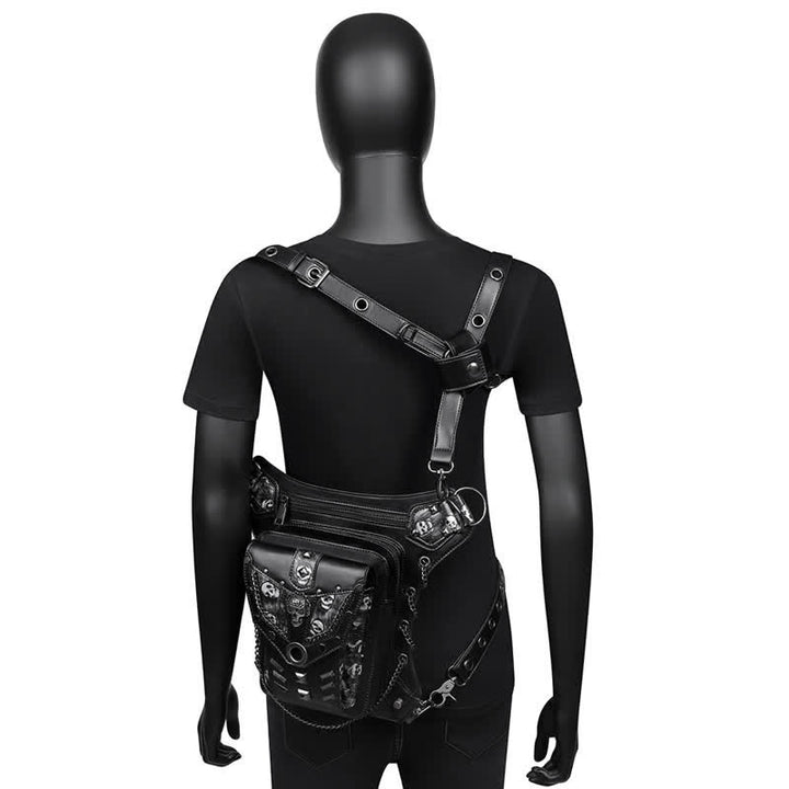 Borsa da gamba con catena Steampunk e decorazione a borchie con teschio - image 10