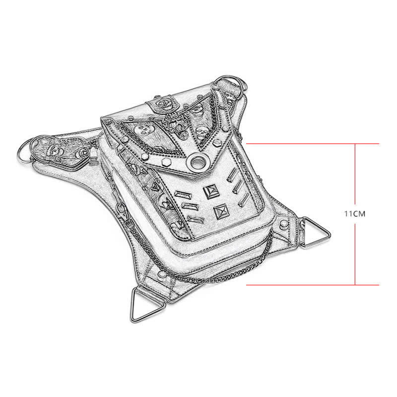 Borsa da gamba con catena Steampunk e decorazione a borchie con teschio
