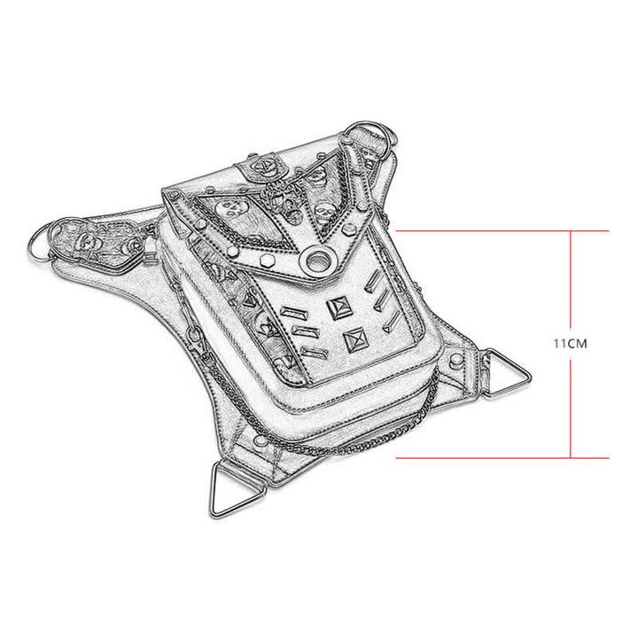 Borsa da gamba con catena Steampunk e decorazione a borchie con teschio