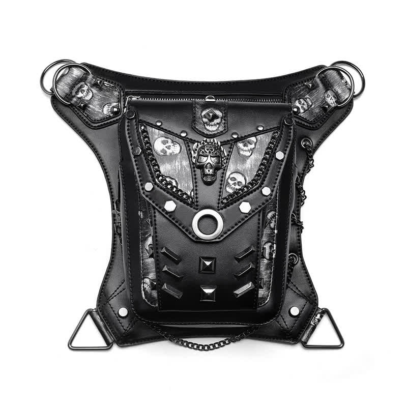 Borsa da gamba con catena Steampunk e decorazione a borchie con teschio