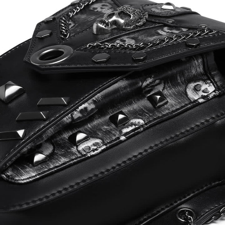 Borsa da gamba con catena Steampunk e decorazione a borchie con teschio - image 14