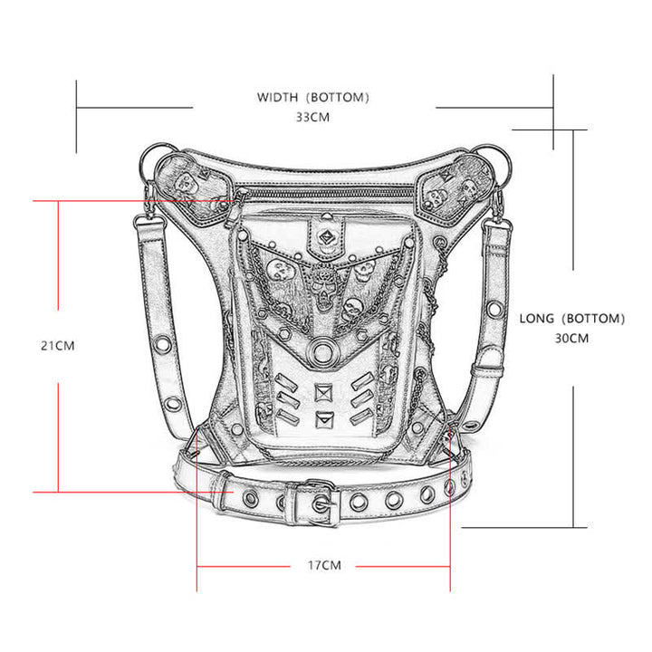 Borsa da gamba con catena Steampunk e decorazione a borchie con teschio