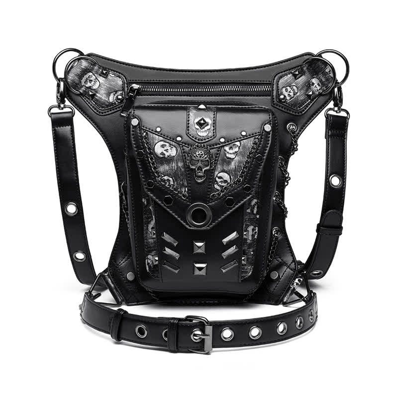 Borsa da gamba con catena Steampunk e decorazione a borchie con teschio