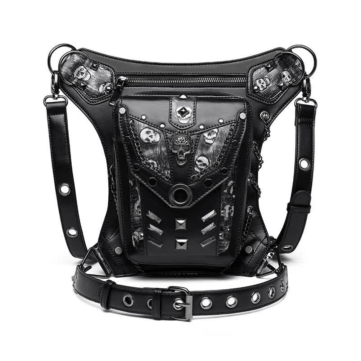 Borsa da gamba con catena Steampunk e decorazione a borchie con teschio